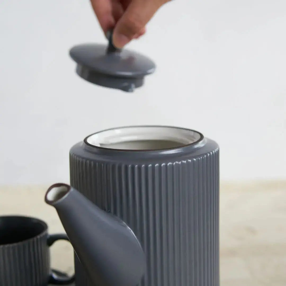 Panelope Grey Ceramic Teapot Set-Speckled Space