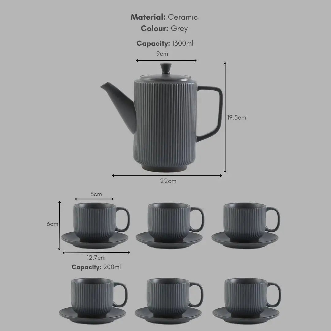Panelope Grey Ceramic Teapot Set-Speckled Space