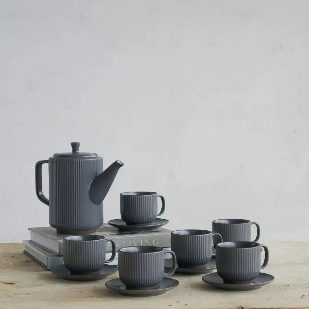 Panelope Grey Ceramic Teapot Set-Speckled Space