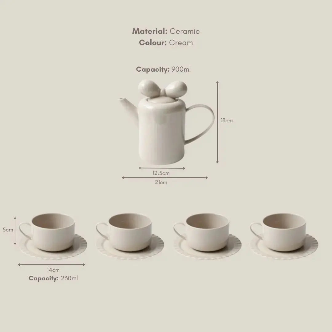 Ricabella Ceramic Cream Teapot Set-Speckled Space