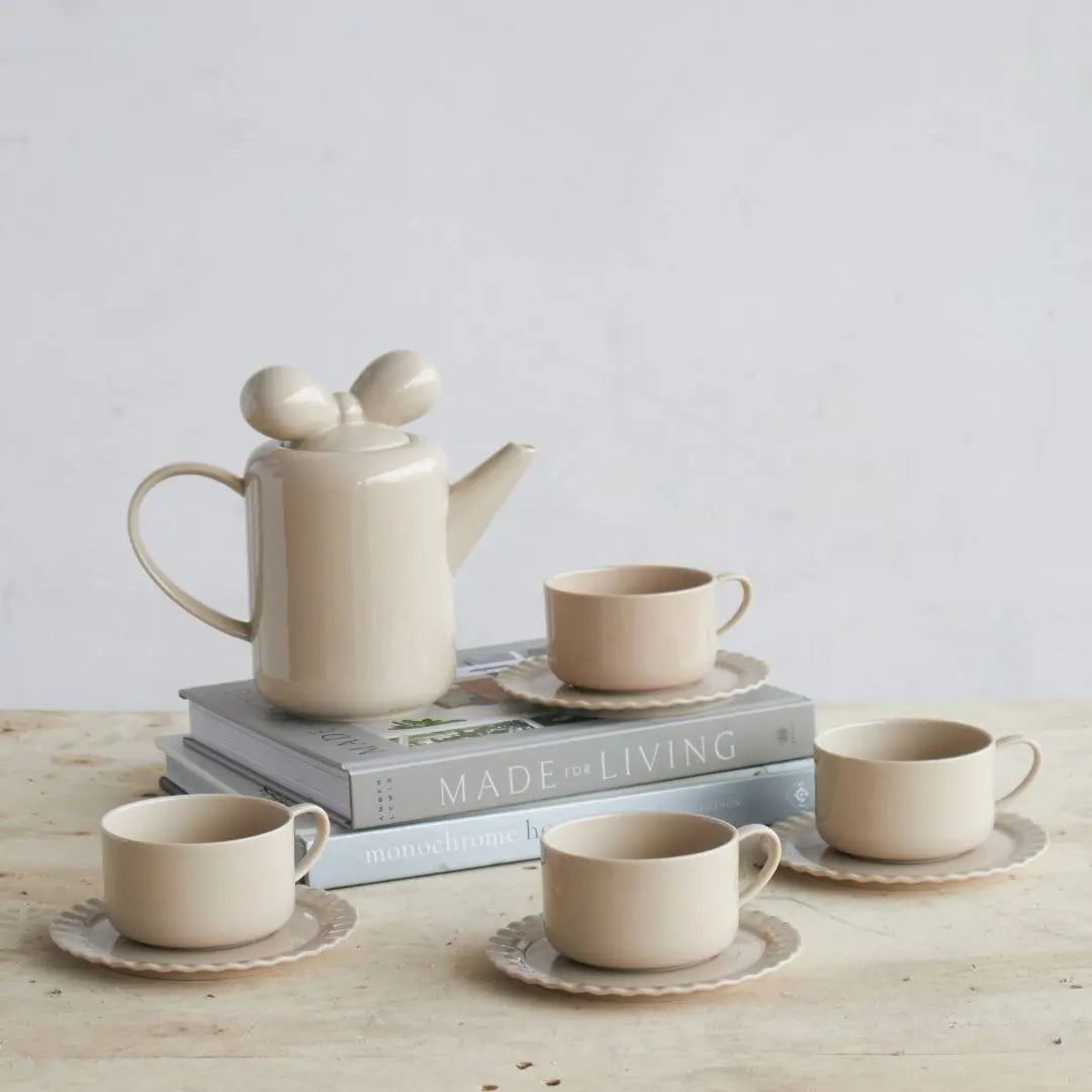 Ricabella Ceramic Cream Teapot Set-Speckled Space