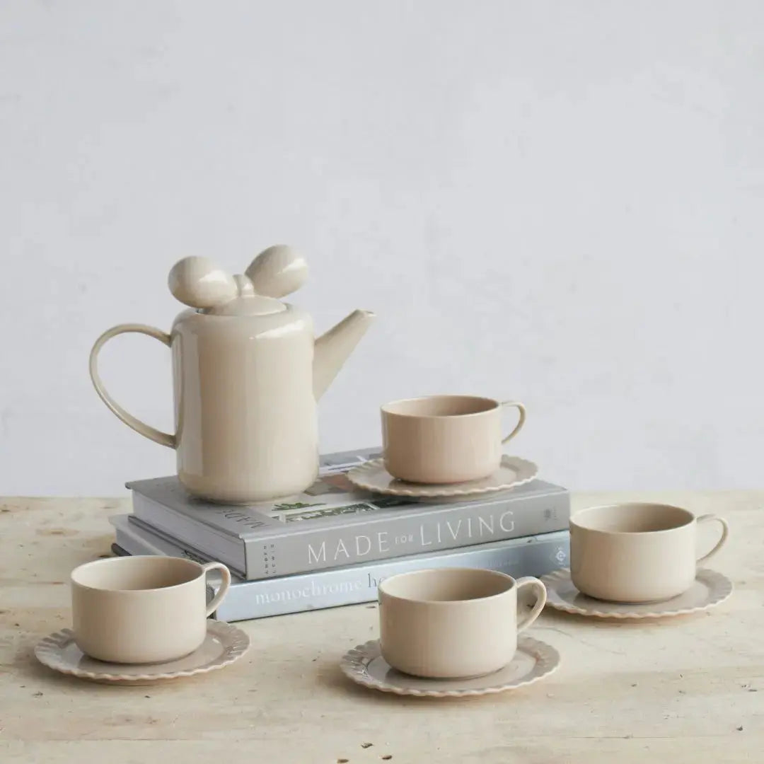 Ricabella Ceramic Cream Teapot Set-Speckled Space