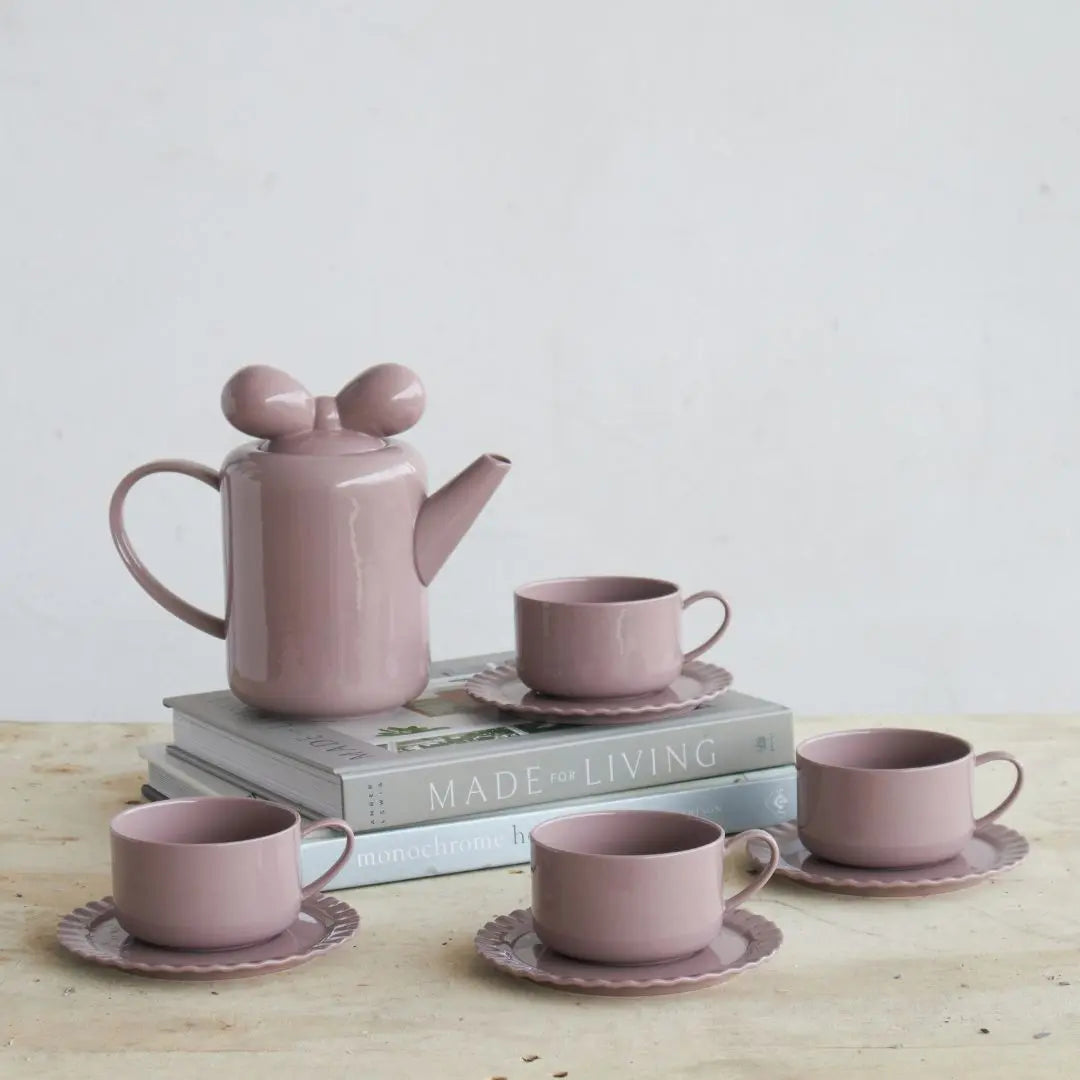 Ricabella Ceramic Light Mauve Teapot Set-Speckled Space
