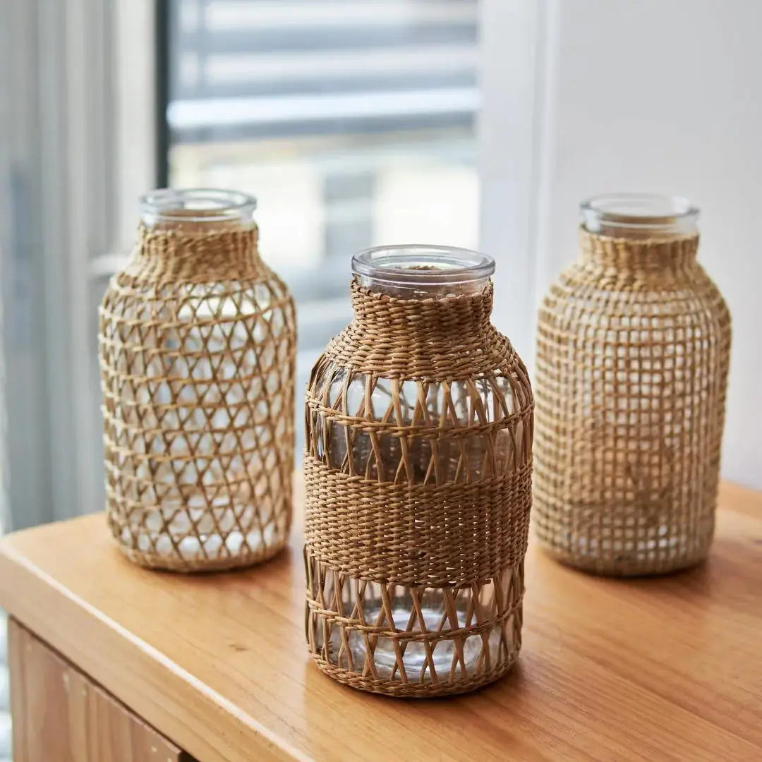 Woveria Cane Glass Vase-Speckled Space