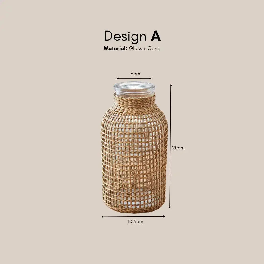 Woveria Cane Glass Vase-Speckled Space