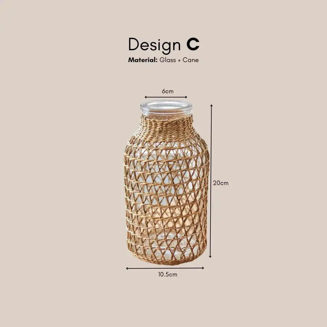 Woveria Cane Glass Vase-Speckled Space