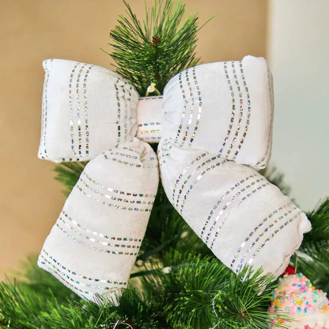 Candyland Hanging White Puffy Bow-Speckled Space