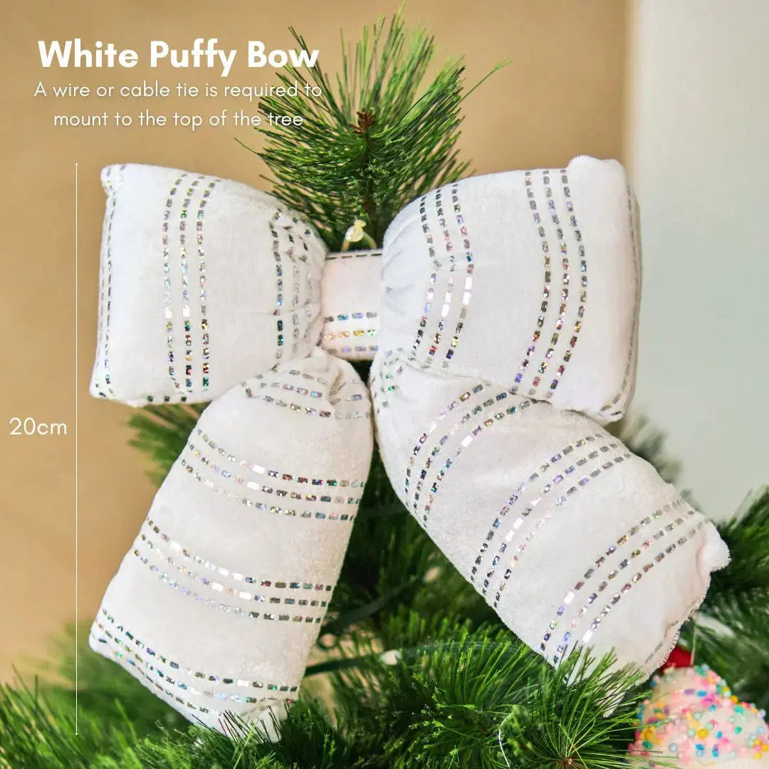 Candyland Hanging White Puffy Bow-Speckled Space