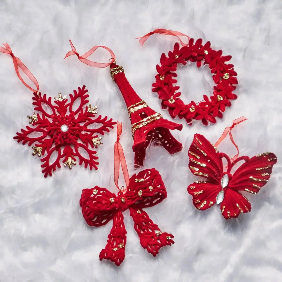 Christmas Burgundy Velvet Hanging Ornmanets-Speckled Space