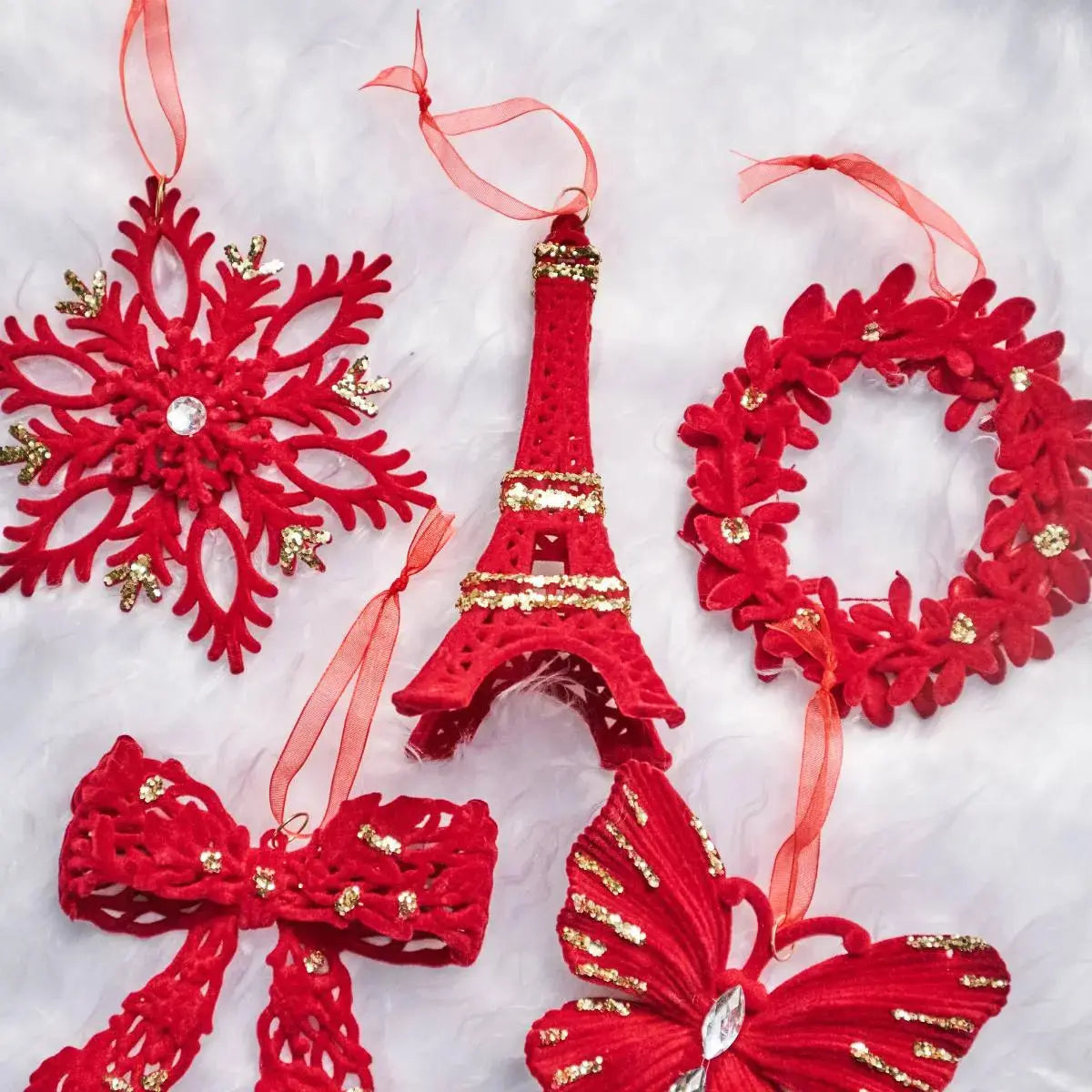 Christmas Burgundy Velvet Hanging Ornmanets-Speckled Space