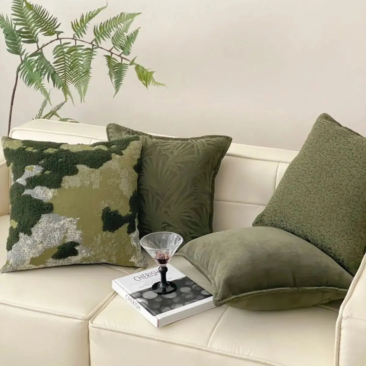 Farrah Green Floral Cushion Cover B Speckled Space