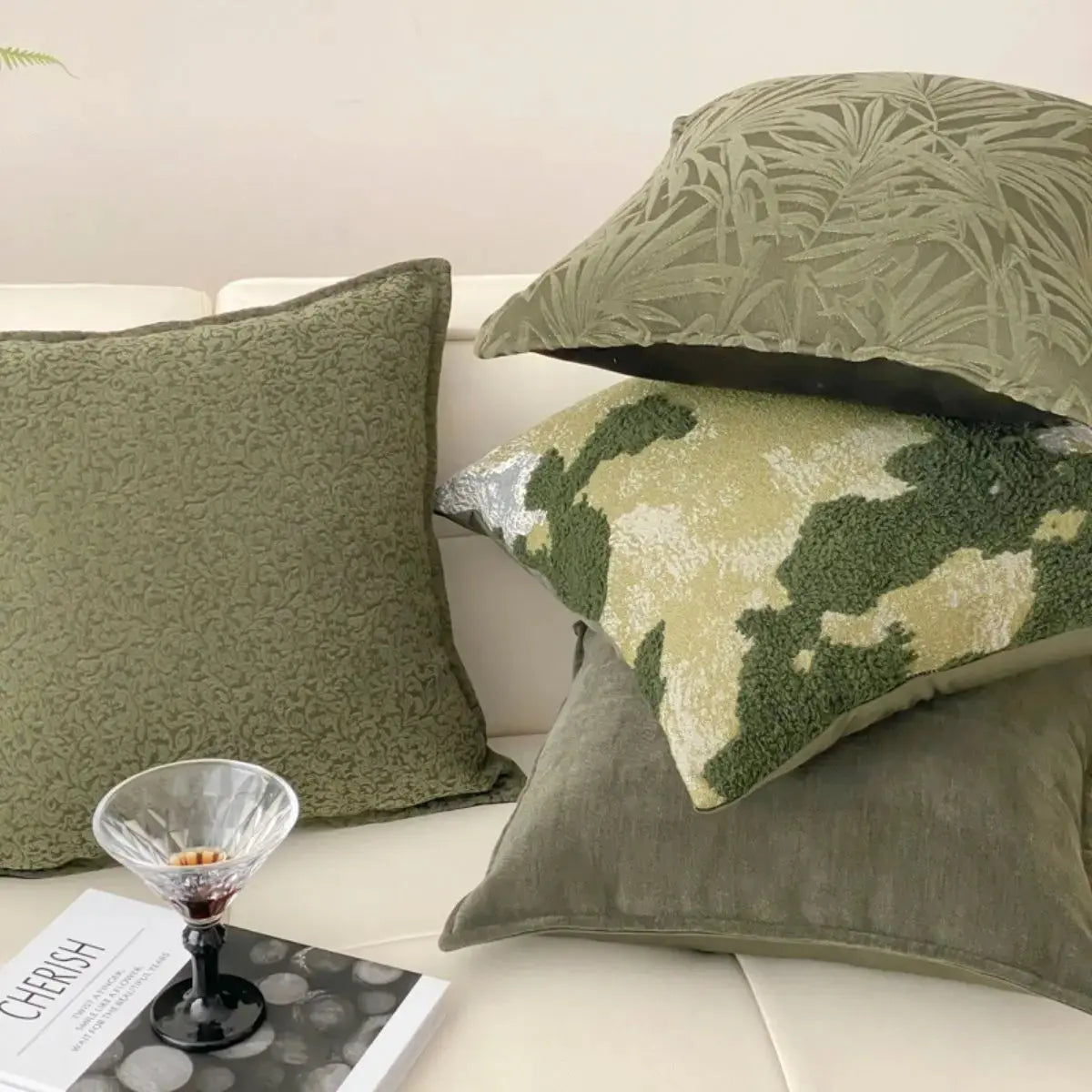 Farrah Green Floral Cushion Cover B Speckled Space