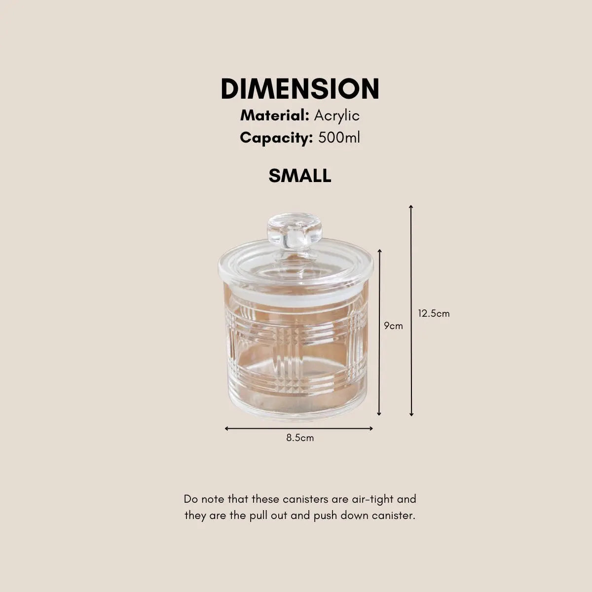 Ariel air tight acrylic canister by Speckled Space with a clear, durable design and a secure lid for kitchen storage.