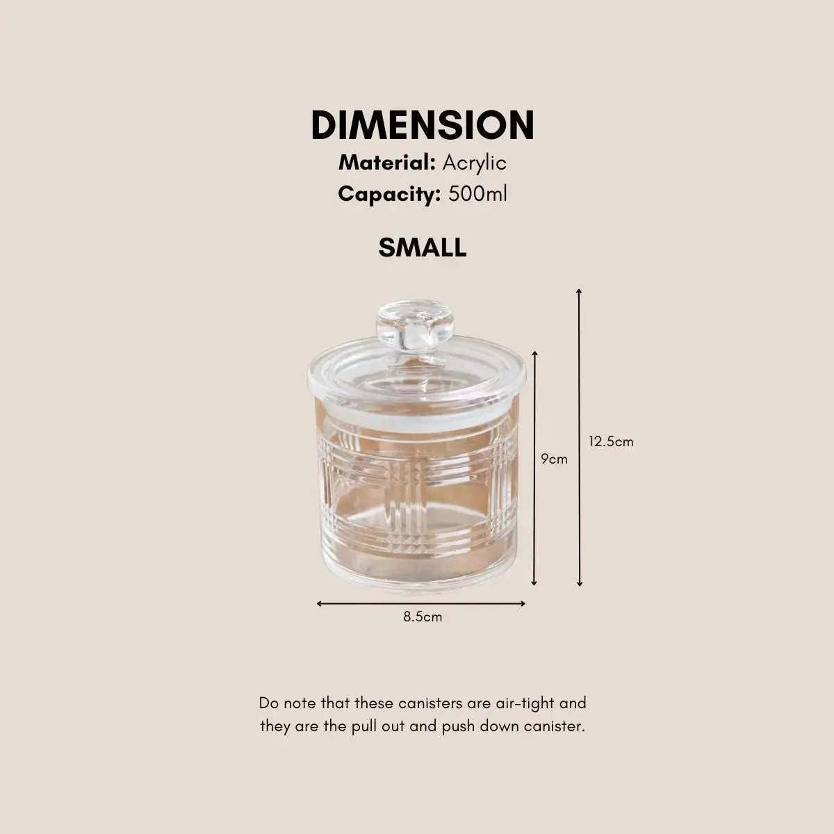 Ariel air tight acrylic canister by Speckled Space with a clear, durable design and a secure lid for kitchen storage.