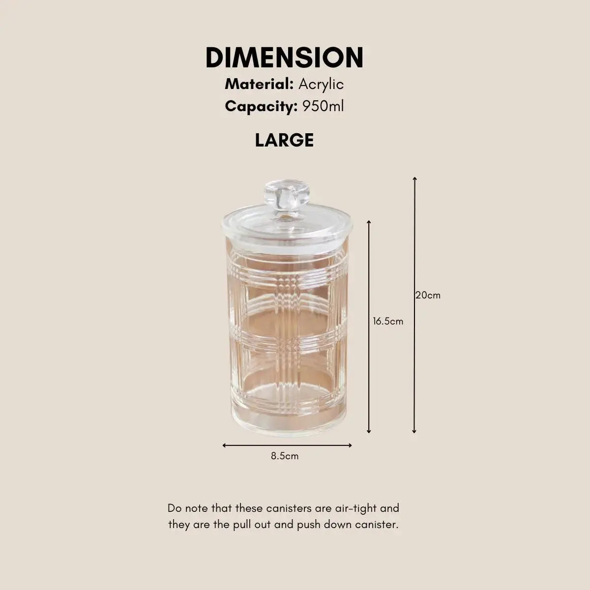 Ariel air tight acrylic canister by Speckled Space, clear storage container with a secure lid for kitchen organization