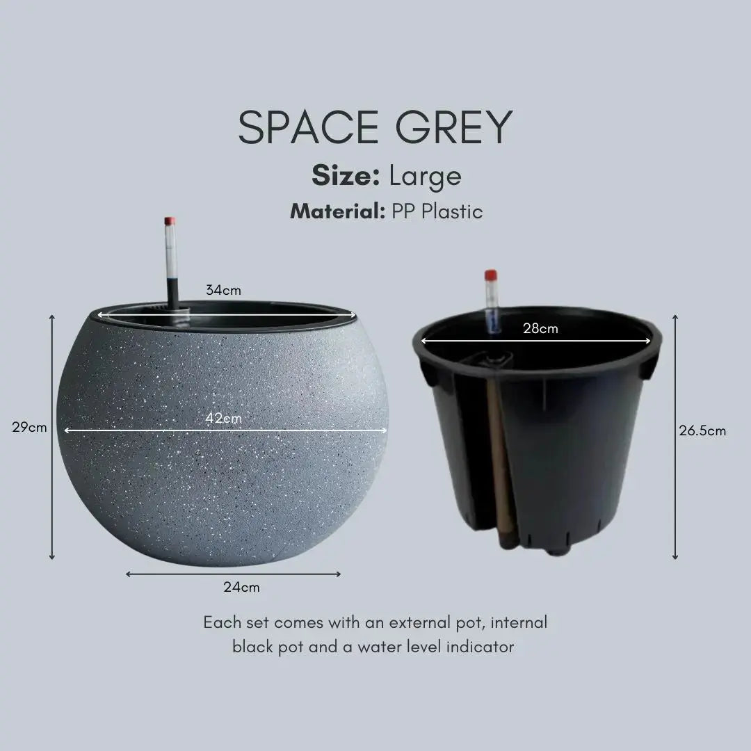 Domi Premium Plastic Self Watering Flower Pot Speckled Space