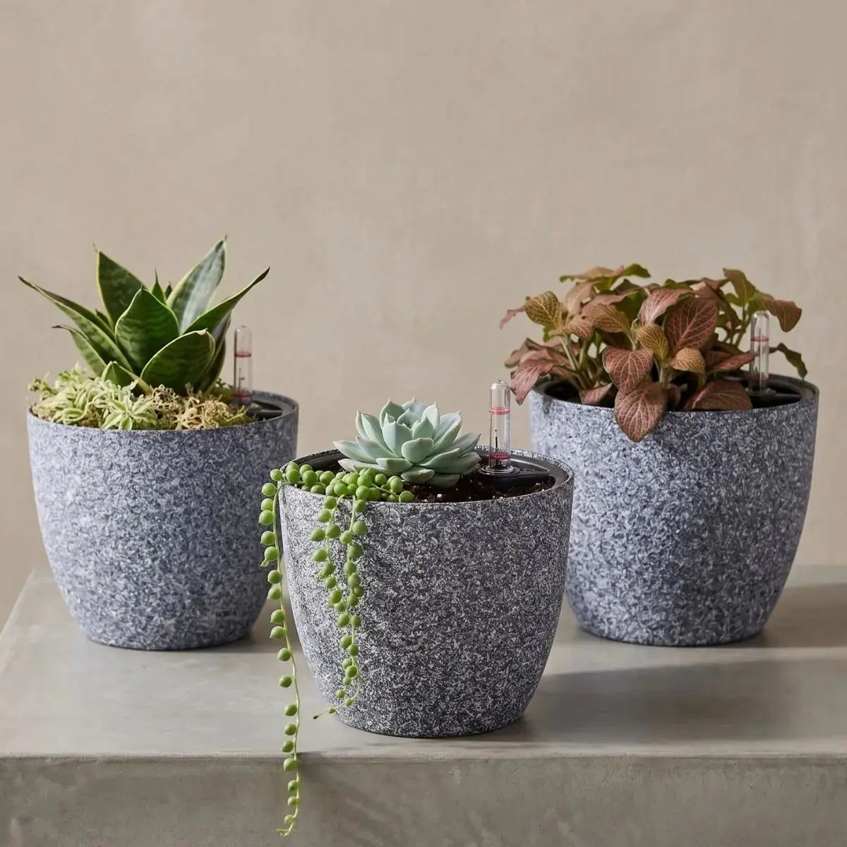 Bjorn Plastic Self Watering Flower Pot Speckled Space