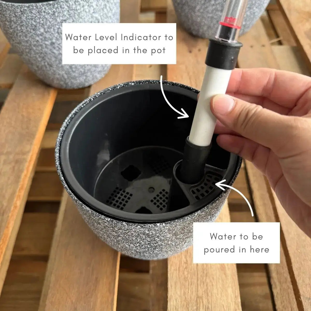 Bjorn Plastic Self Watering Flower Pot Speckled Space