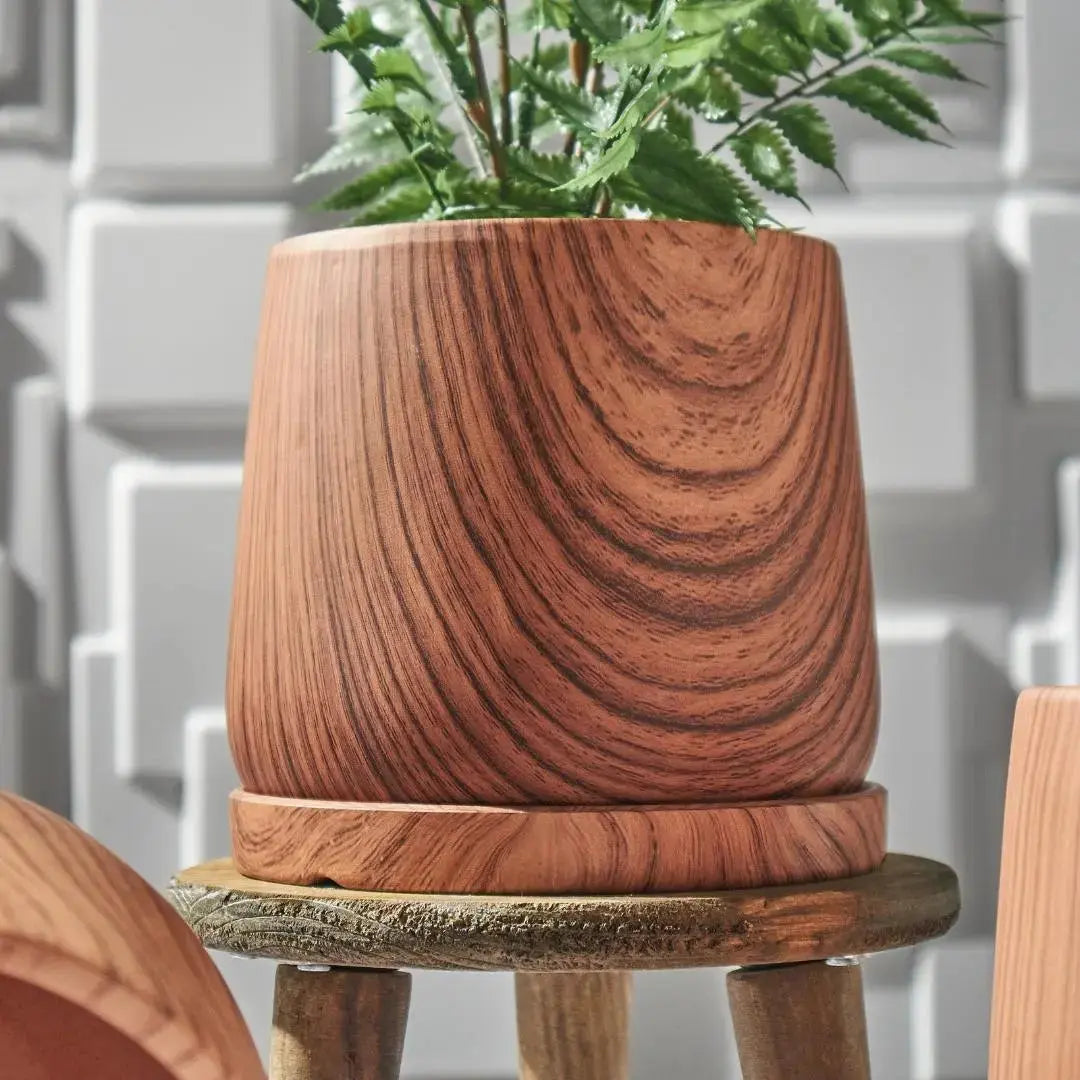 Woshly Wood Print Ceramic Flower Pot-Speckled Space