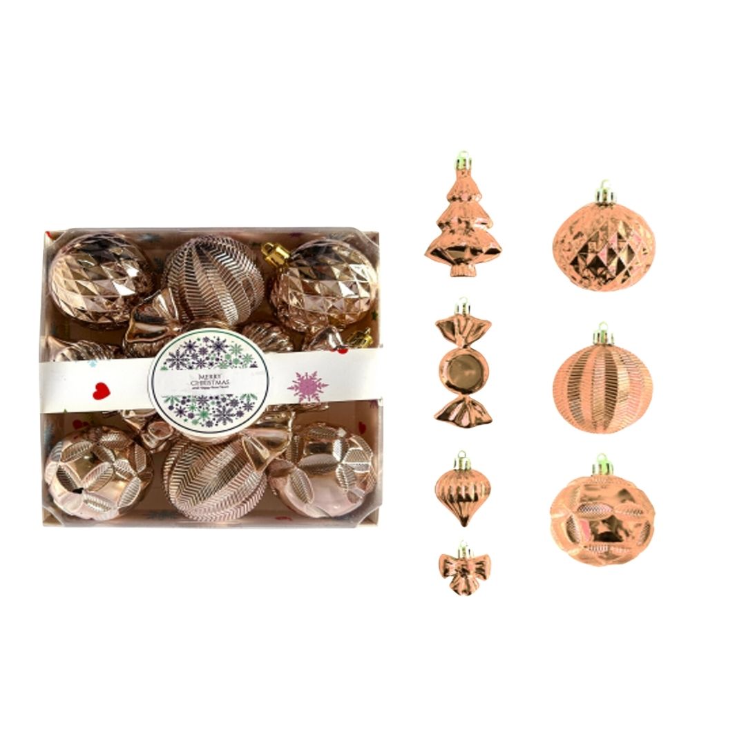 18pcs Set Rose Gold Christmas Hanging Baubles Ornament