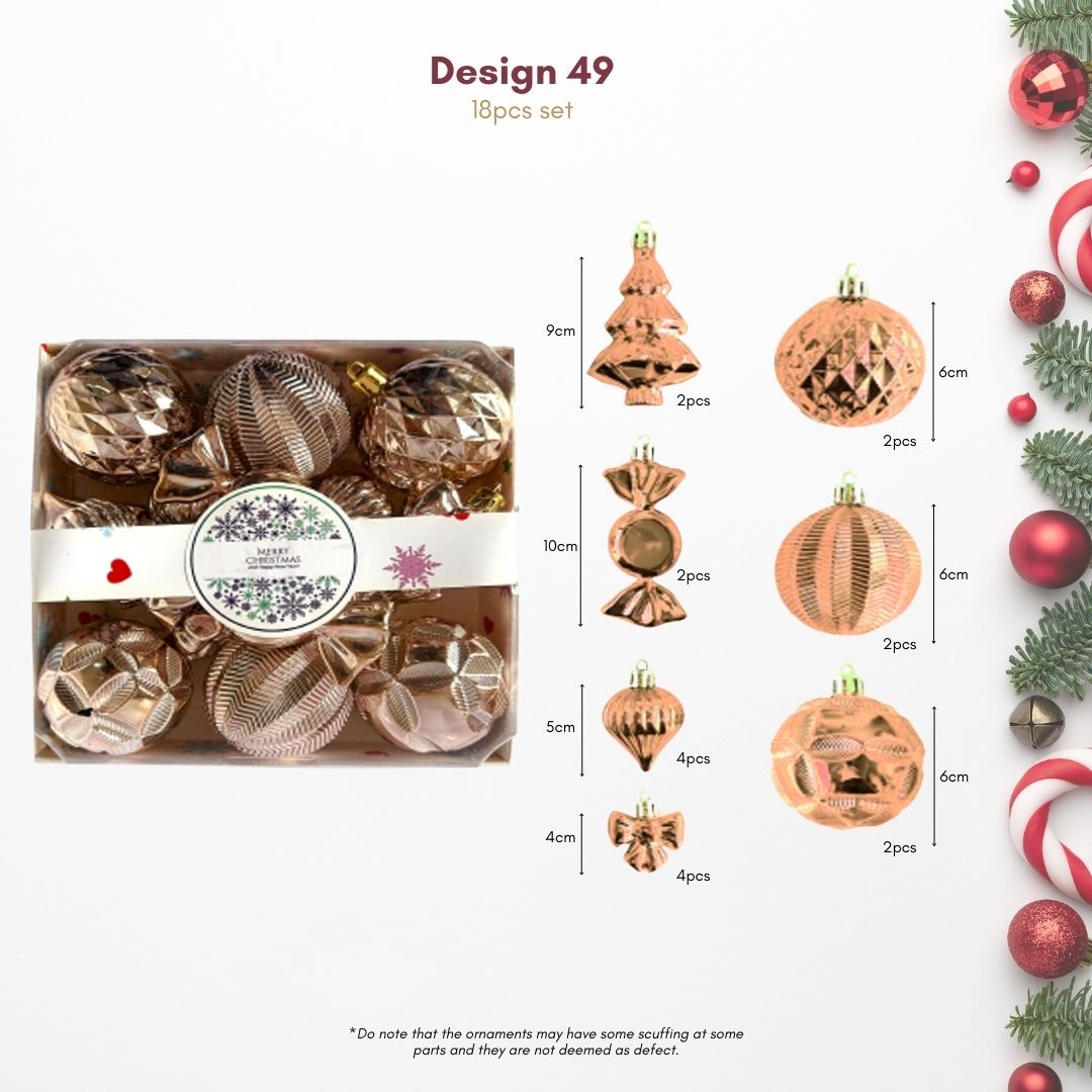 18pcs Set Rose Gold Christmas Hanging Baubles Ornament