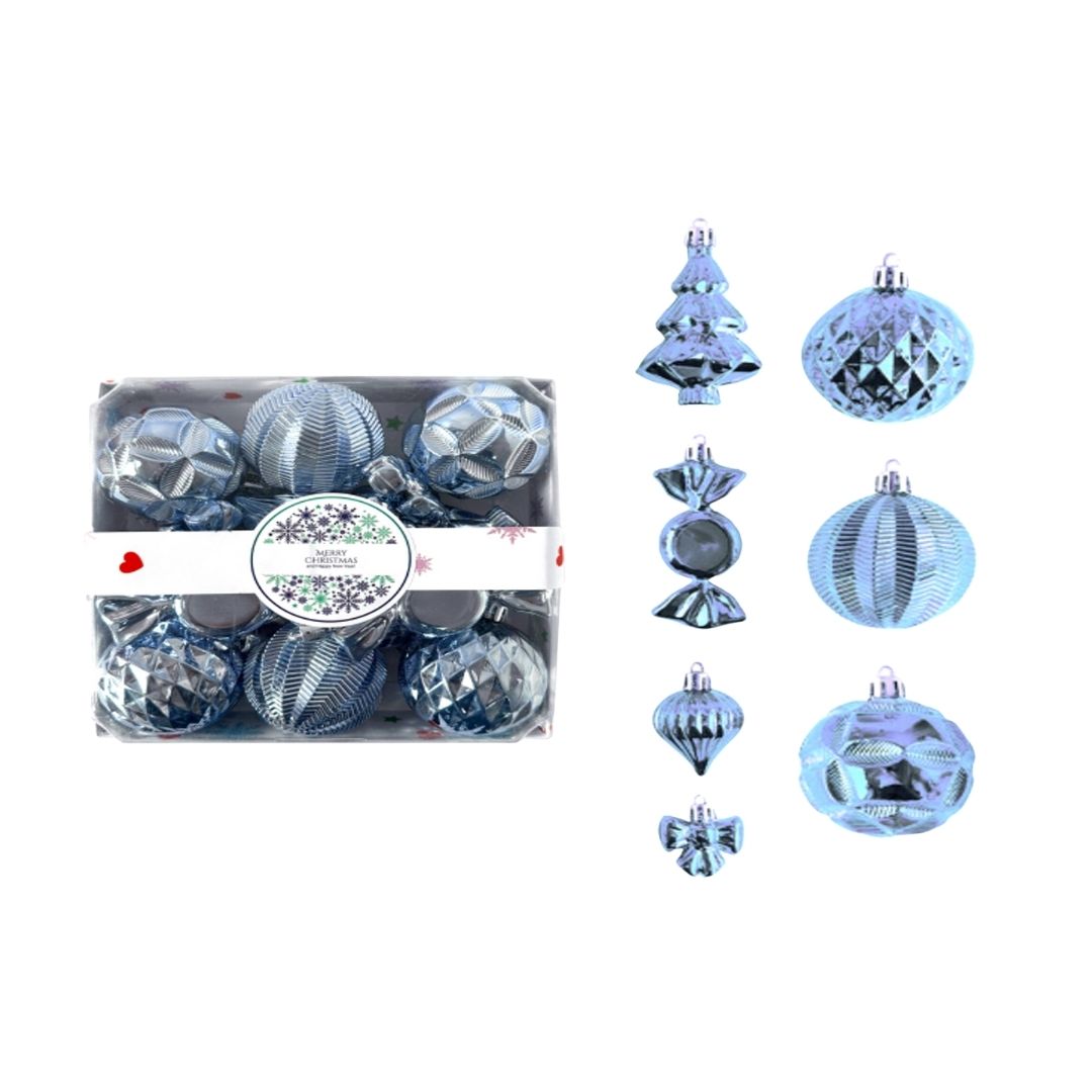 18pcs Set Blue Christmas Hanging Baubles Ornament