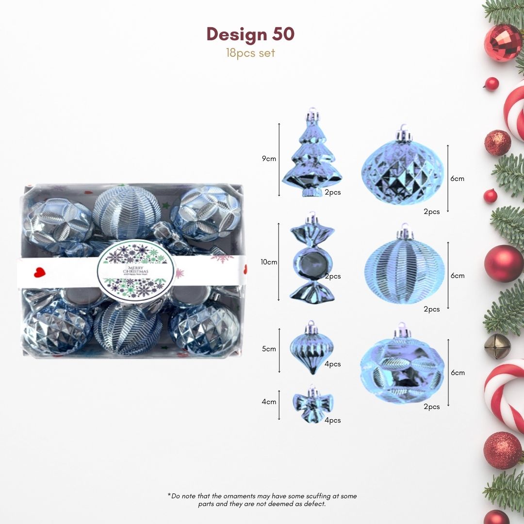 18pcs Set Blue Christmas Hanging Baubles Ornament