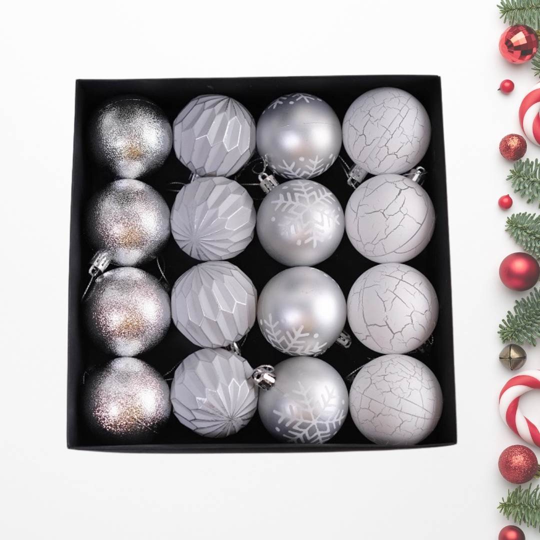 24pcs Set White Silver Christmas Hanging Baubles Ornament (D62)
