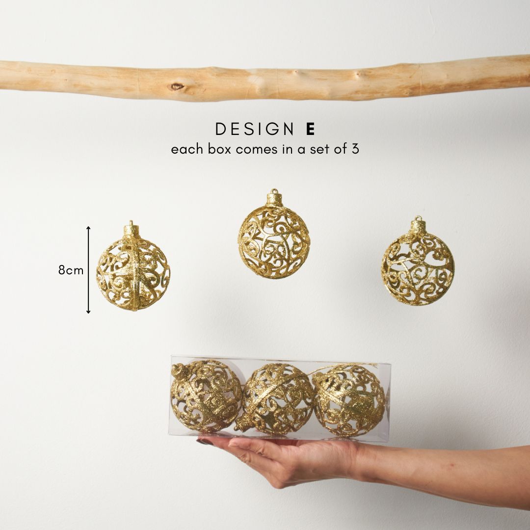 Pandora Gold 3pcs Christmas Hanging Baubles Ornament Design E