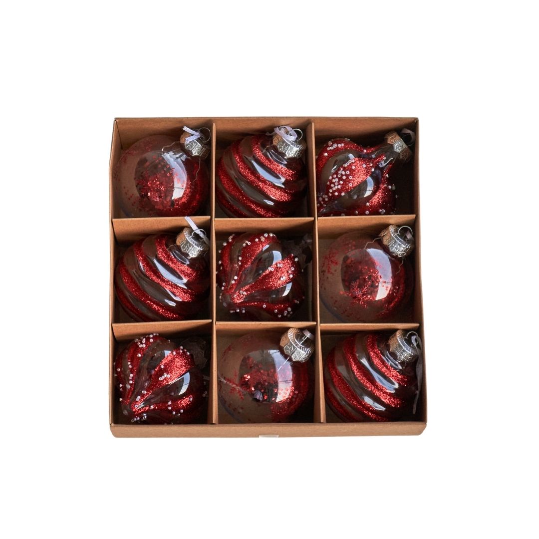 9pcs Set 8cm Red Christmas Hanging Baubles Ornament