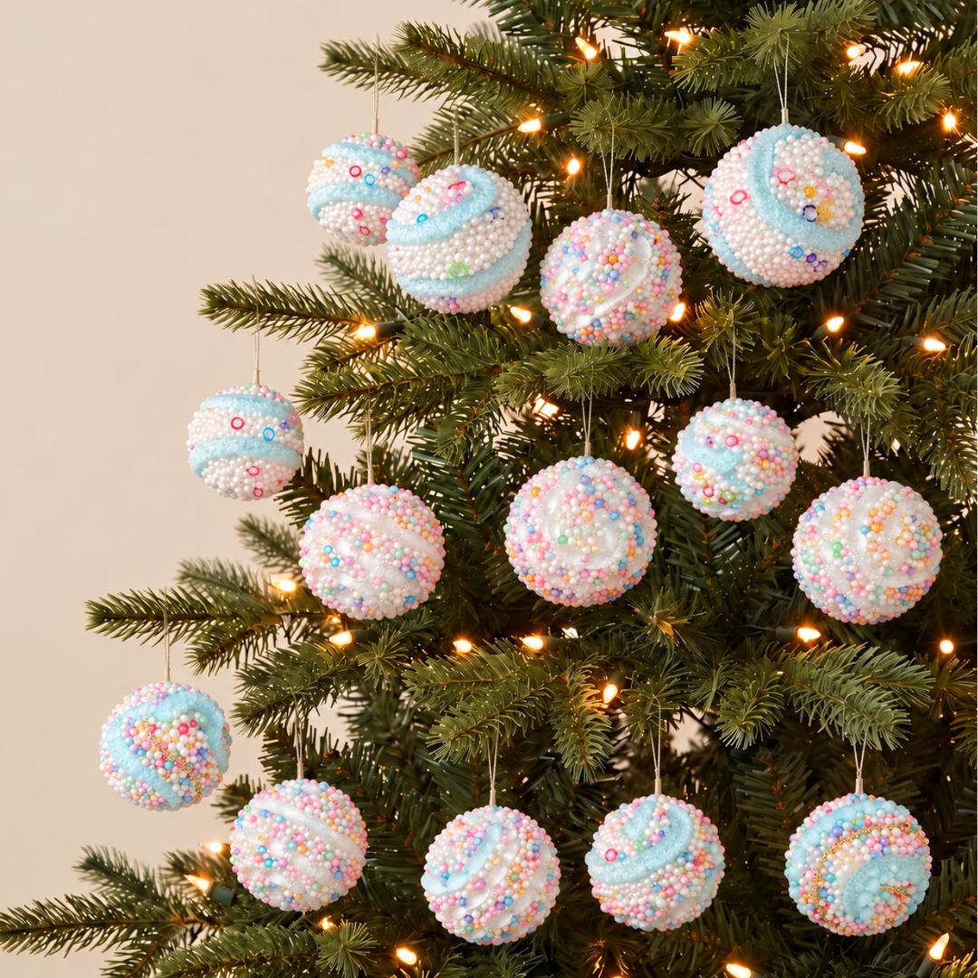 12pcs Sprinkles Pastel Colour Christmas Hanging Baubles Ornaments