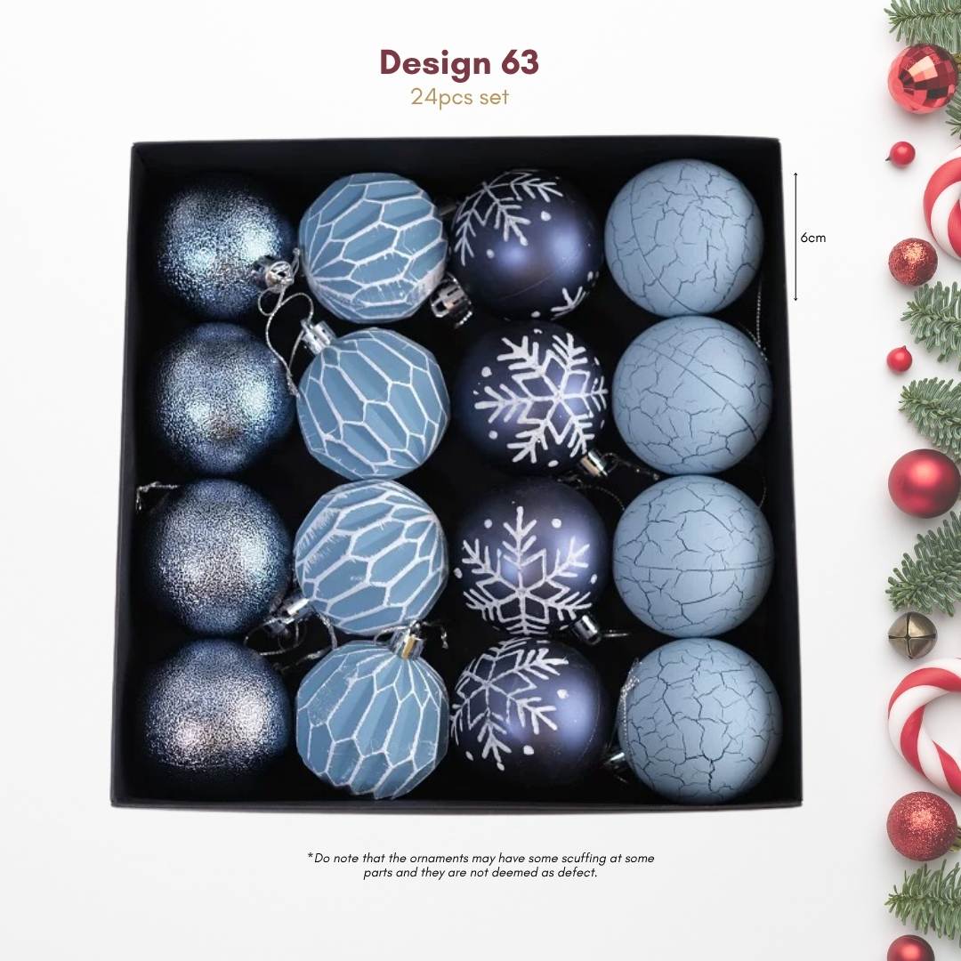 24pcs Set Blue Christmas Hanging Baubles Ornament (D63)