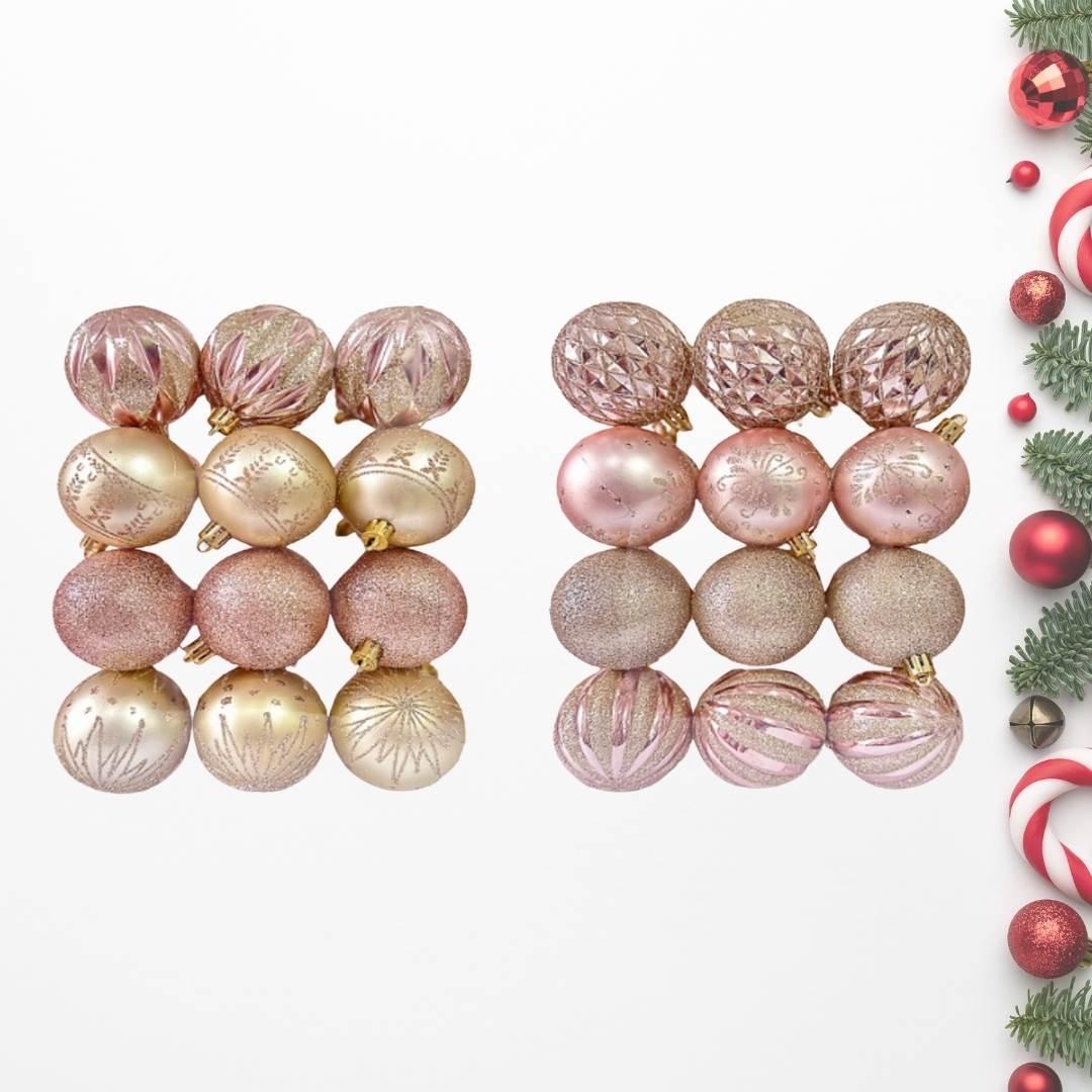 24pcs Set Champagne Gold Christmas Hanging Baubles Ornament (D65)