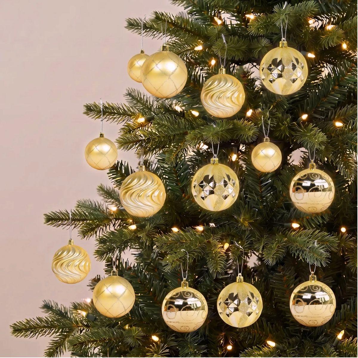 Gold 8cm Christmas Baubles in 16pcs Set for Christmas Tree in Singapore