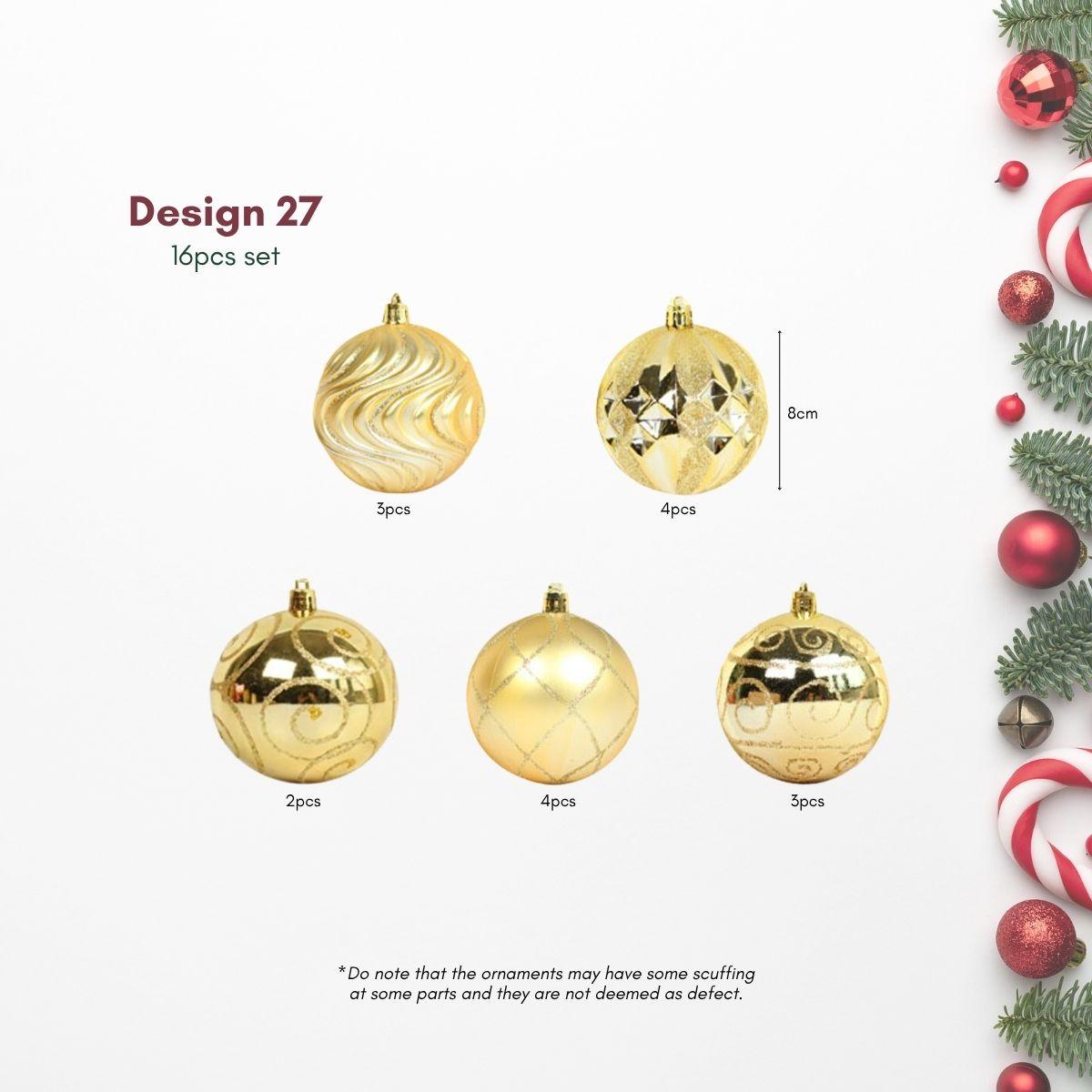 Gold 8cm Christmas Baubles in 16pcs Set for Artificial and Real Christmas Tree in Singapore