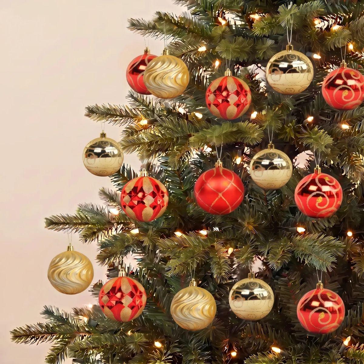 Red Gold 8cm Christmas Baubles in 16pcs Set for Christmas Tree in Singapore
