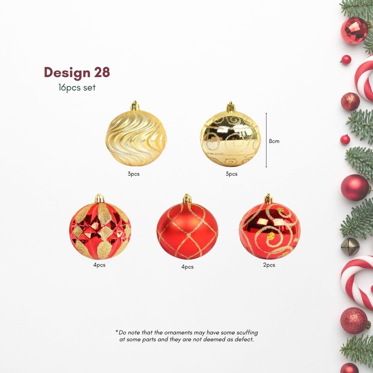 Red Gold 8cm Christmas Baubles in 16pcs Set for Artificial and Real Christmas Tree in Singapore