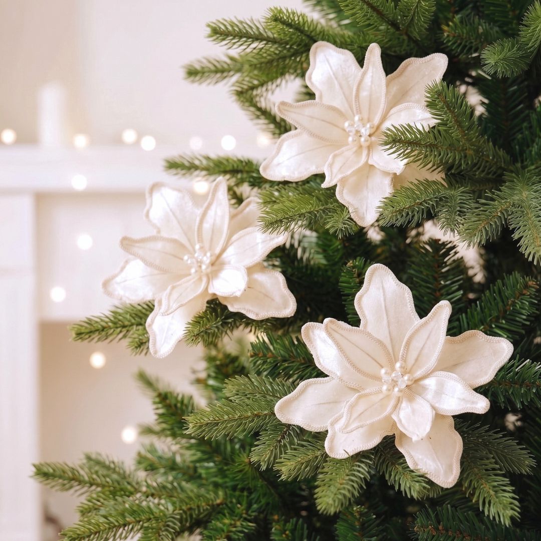 White Stitch Beads Poinsettia Flower