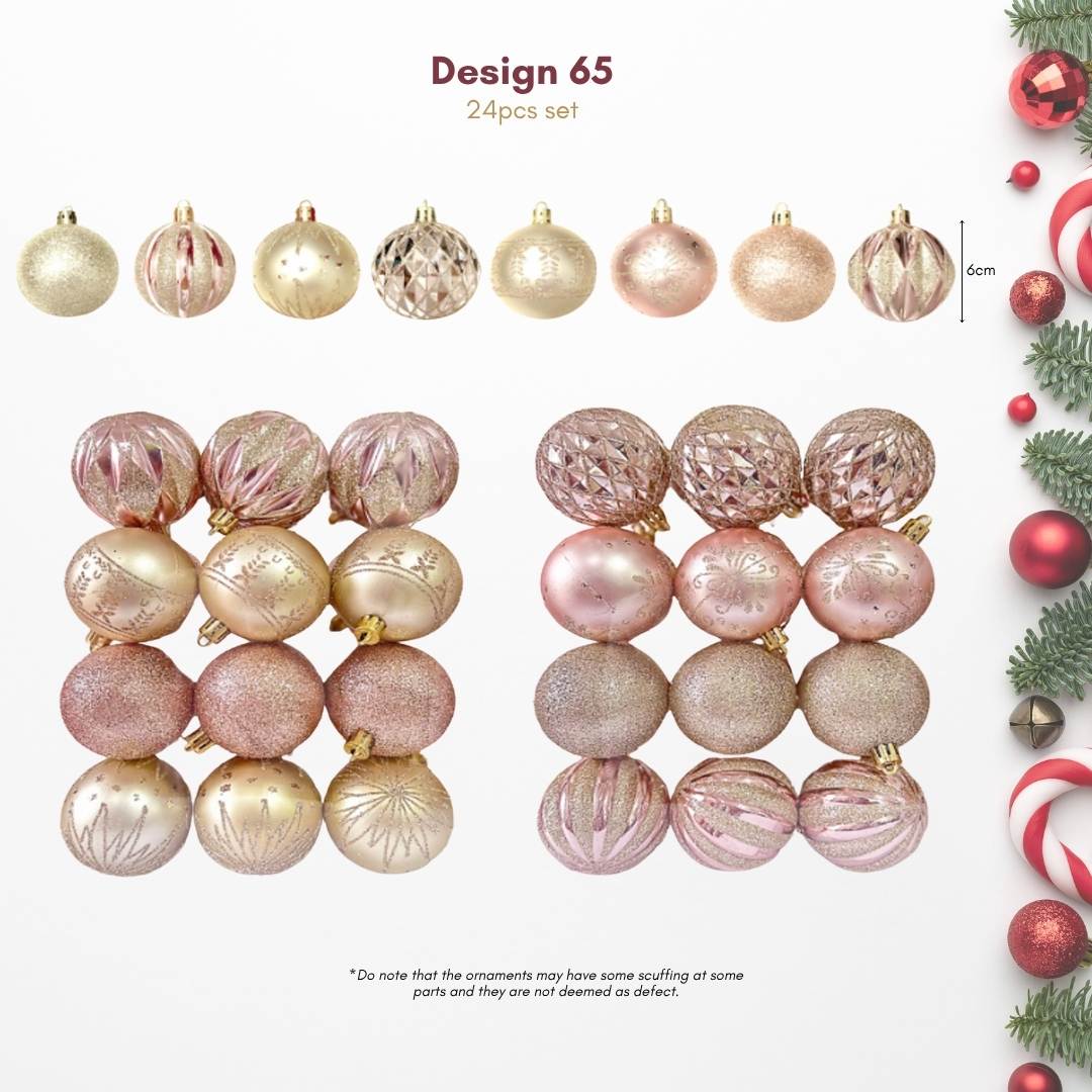 24pcs Set Champagne Gold Christmas Hanging Baubles Ornament (D65)