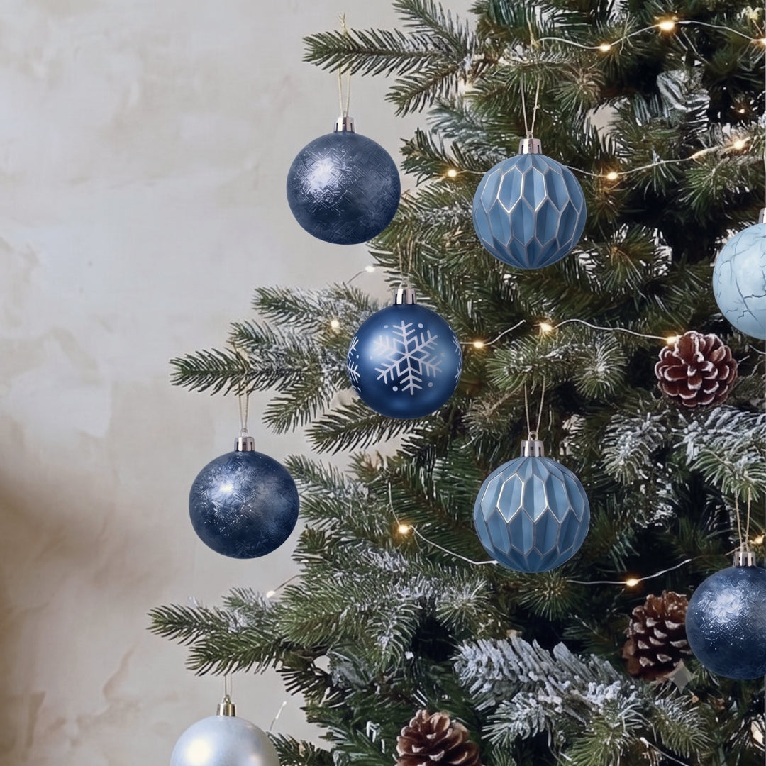 16pcs Set Blue Christmas Hanging Baubles Ornament (D63)