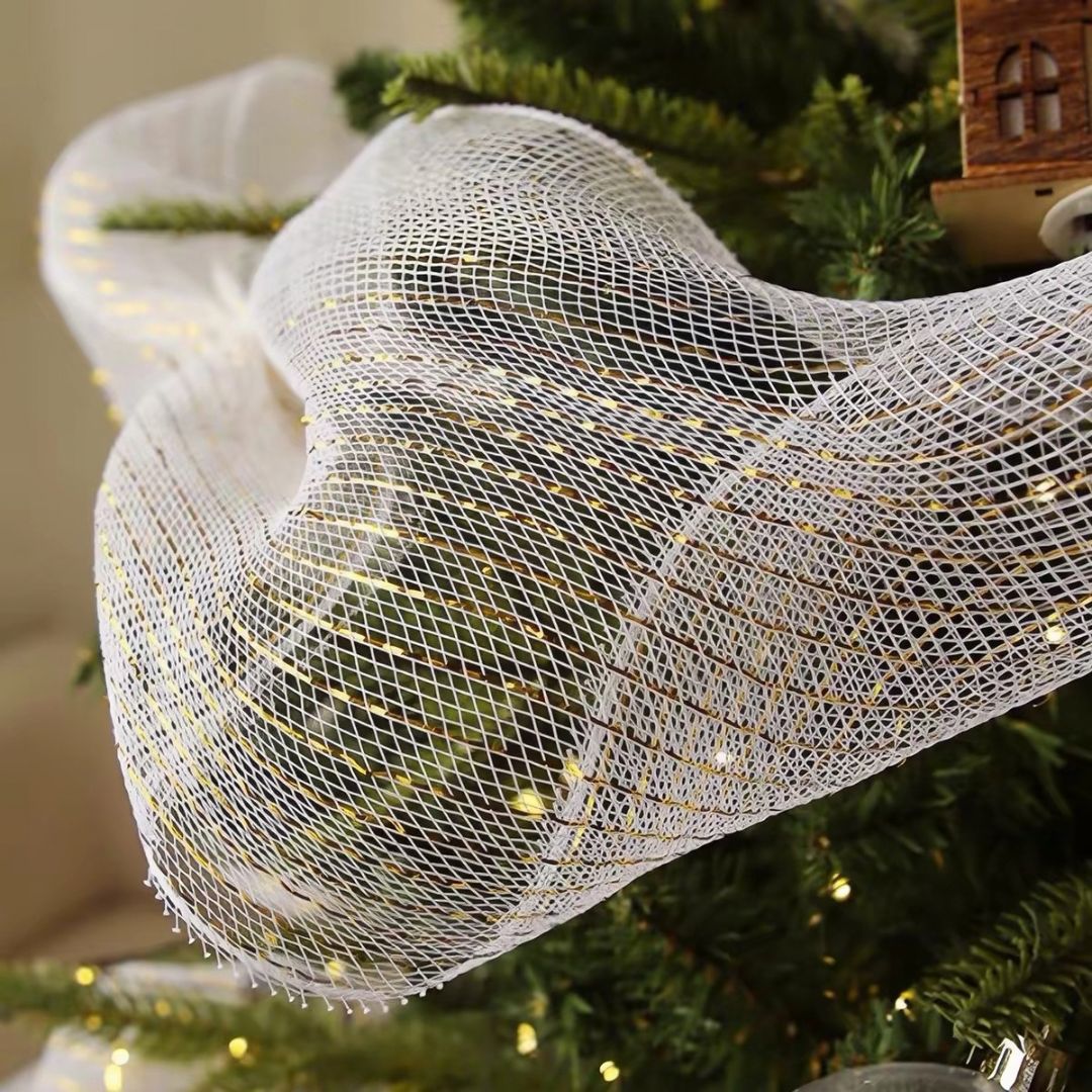 Ethereal White & Gold Woven Tree Mesh Garland