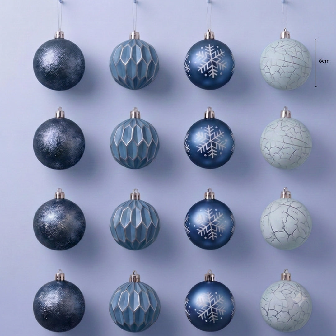 16pcs Set Blue Christmas Hanging Baubles Ornament (D63)