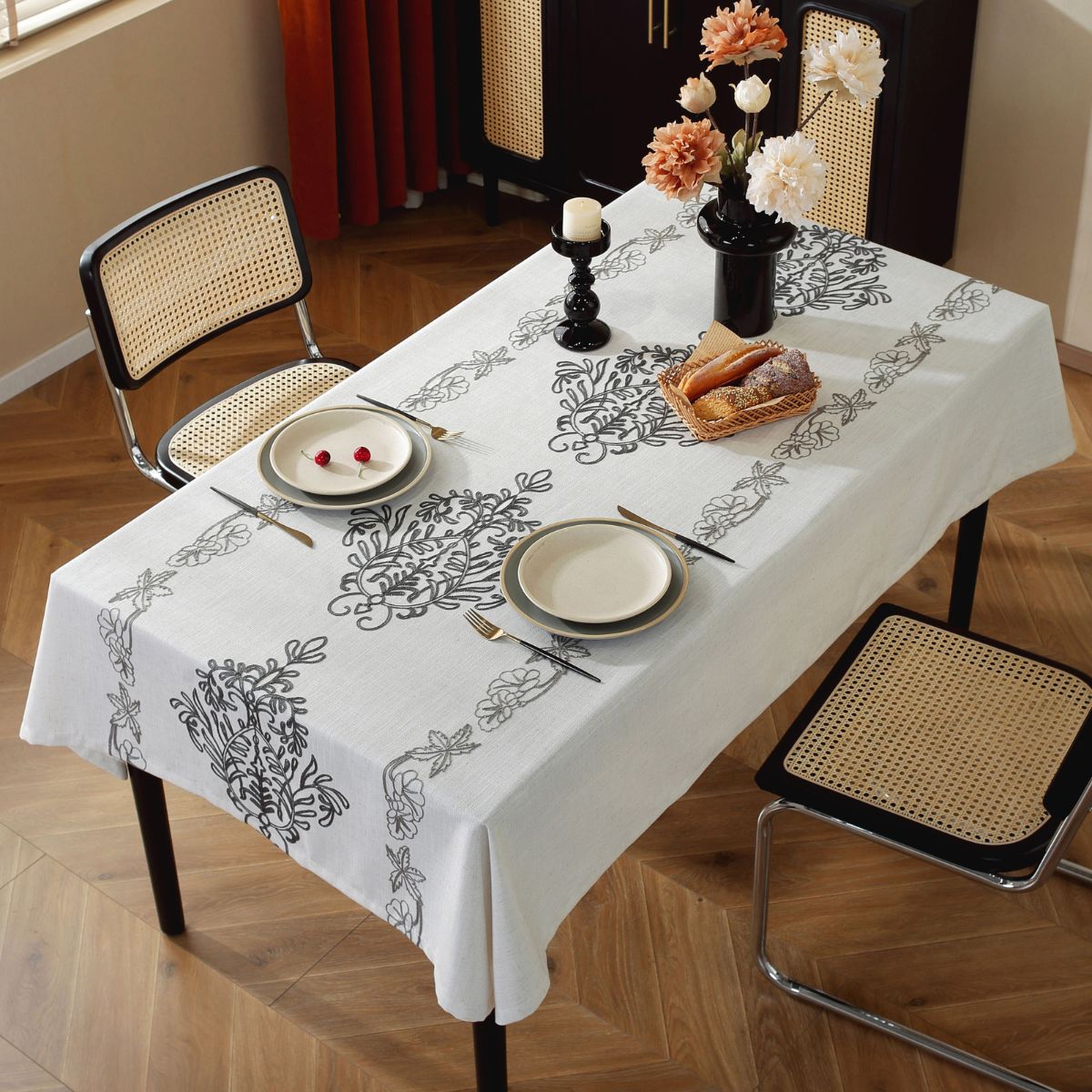 Natalio Grey Floral Table Cloth