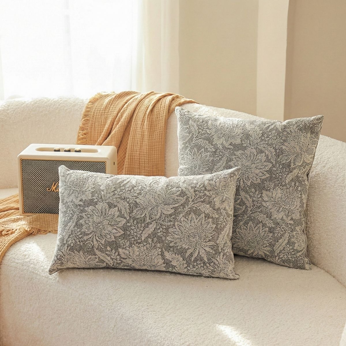 Thasna Grey Floral Cushion Cover B