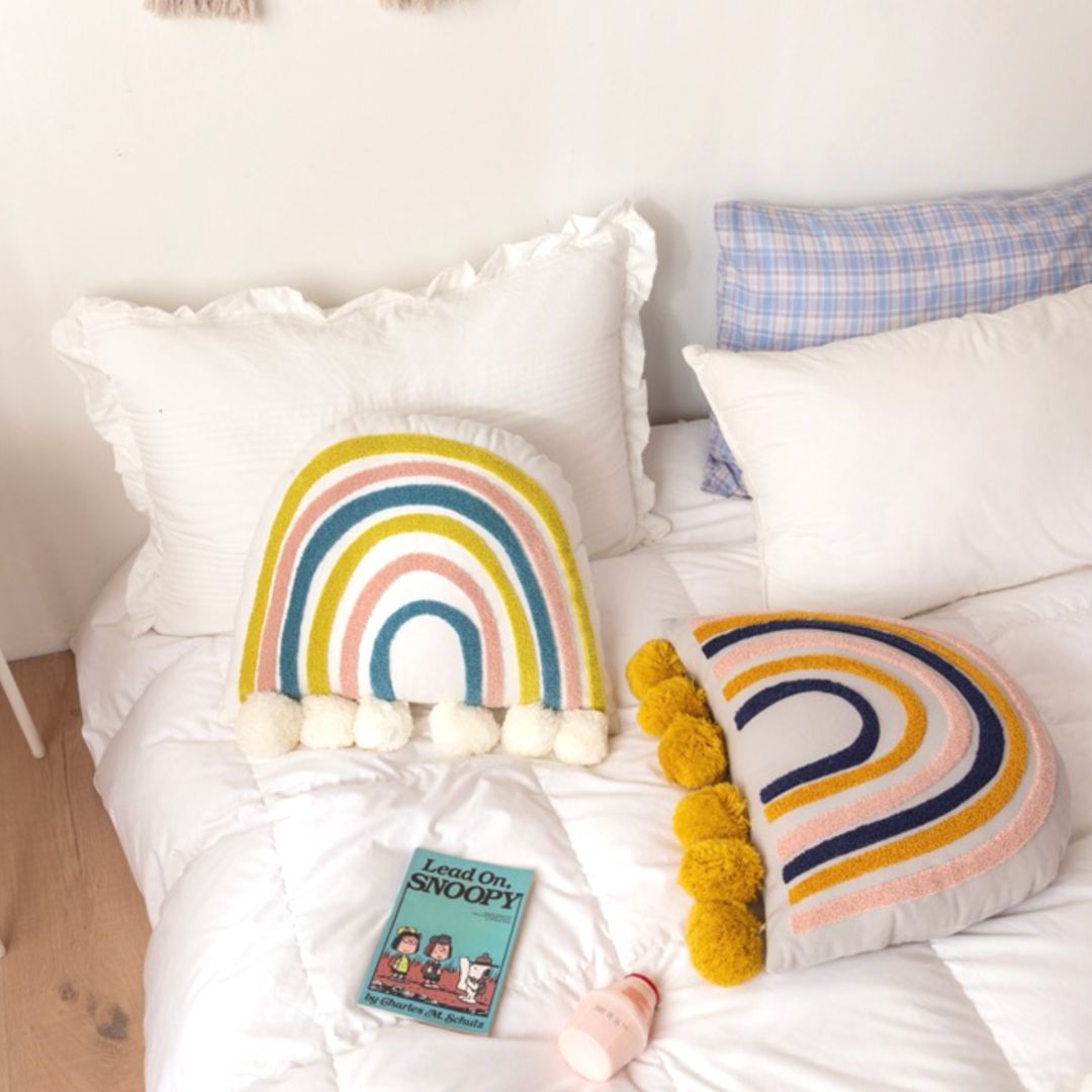 Rainbow Plush Pom Pom Cushion Pillow