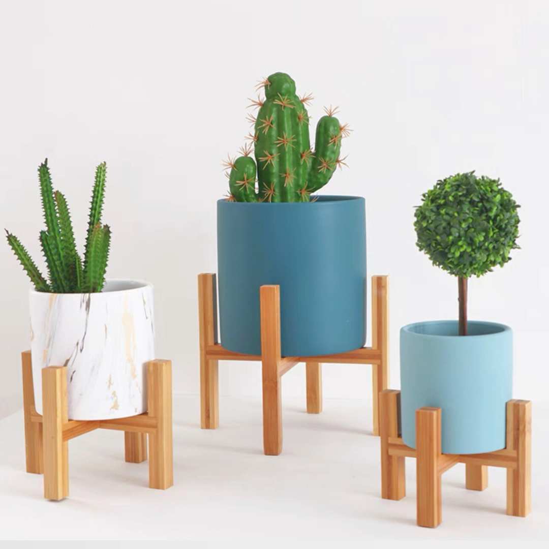 Flower Pots Elevated Wooden Stand