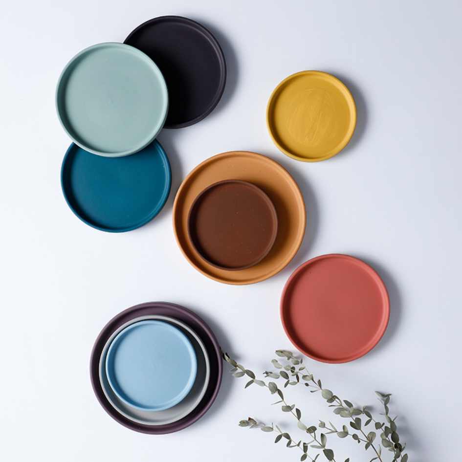 Plainy Colourful Ceramic Watering Pot Plate