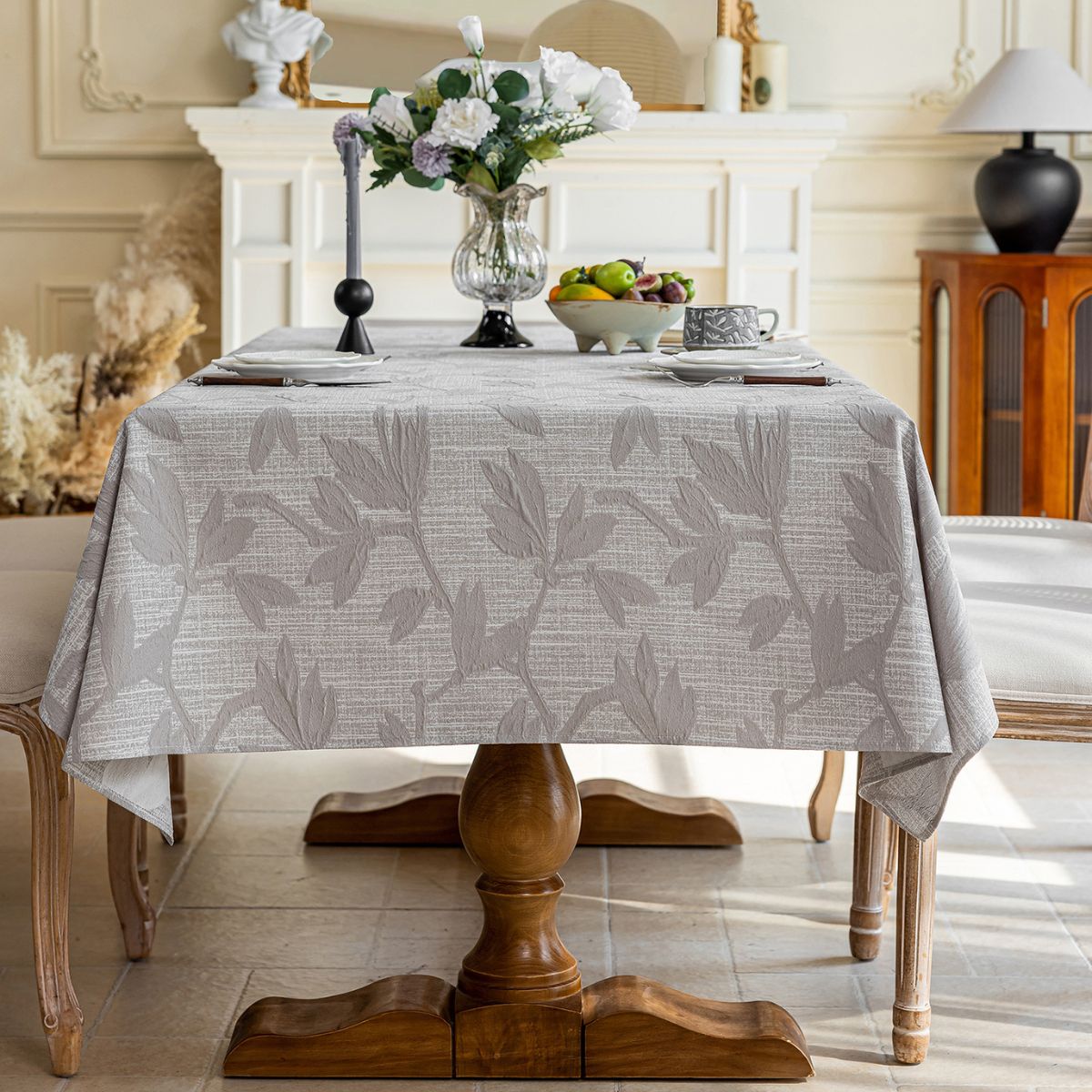 Kinsove Grey Floral Table Cloth