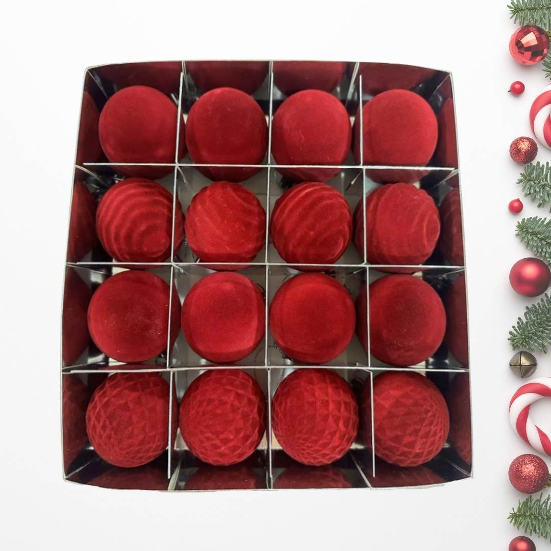 16pcs Set Red Velvet Christmas Hanging Baubles Ornament (D67)