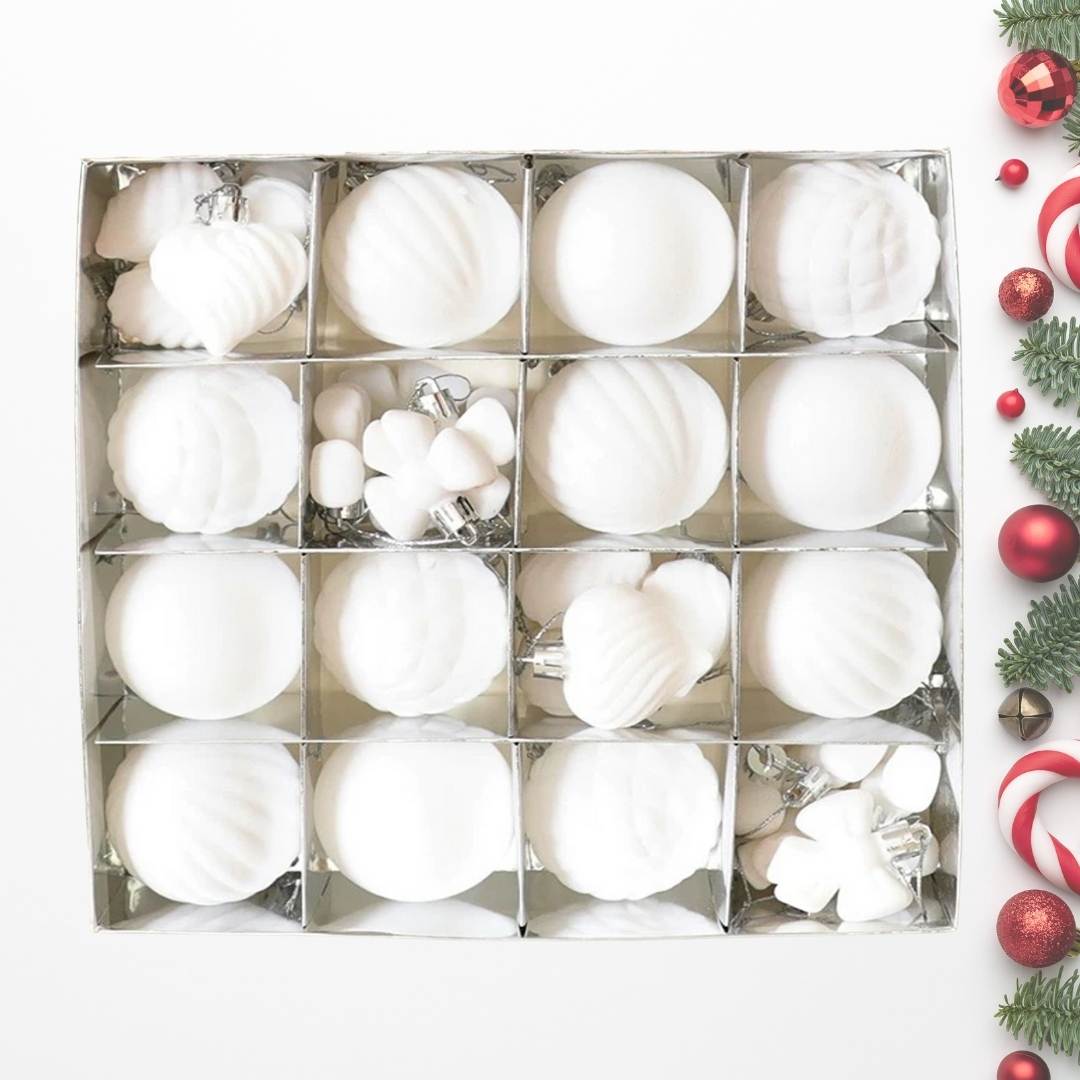 32pcs Set White Velvet Christmas Hanging Baubles Ornament (D68)